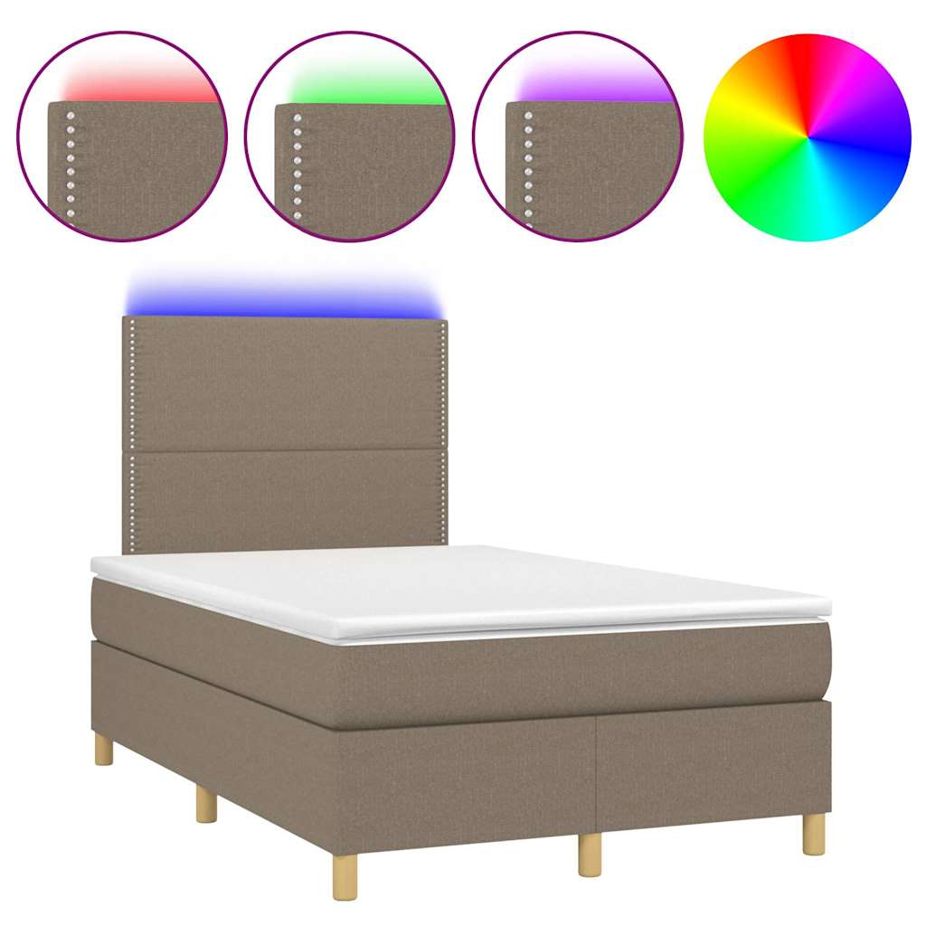 vidaXL Box spring postelja z vzmetnico LED taupe 120x190 cm blago