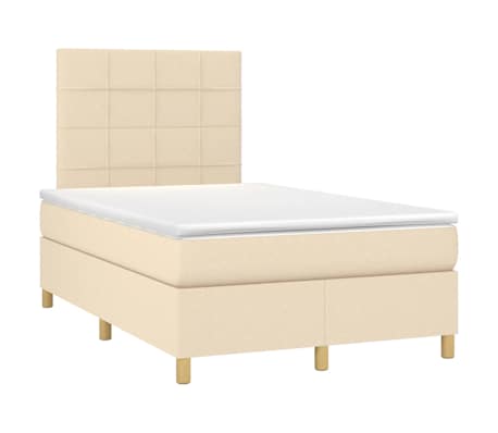 vidaXL Pat cu arcuri, saltea și LED, crem, 120x190 cm, textil