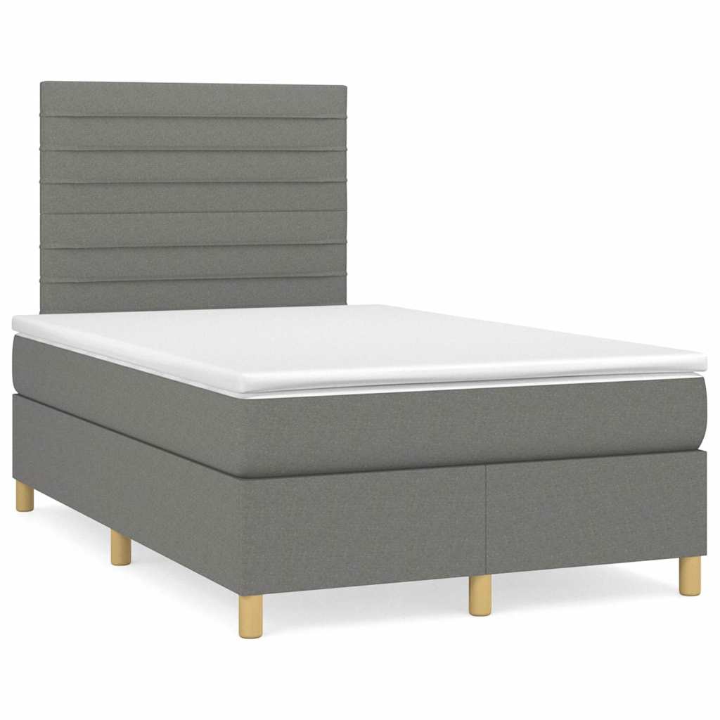 vidaXL Boxspringbett mit Matratze & LED Dunkelgrau 120x190 cm Stoff