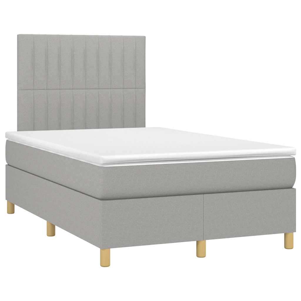 vidaXL Boxspring met matras en LED stof lichtgrijs 120x190 cm afbeelding
