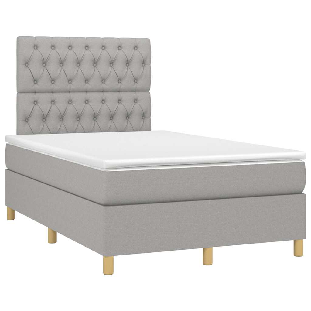 vidaXL Boxspring met matras en LED stof lichtgrijs 120x190 cm afbeelding