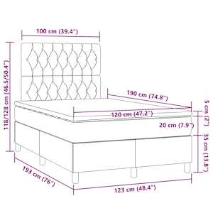 Box spring postel s matrací a LED světle šedá 120x190 cm textil - obrázek 10