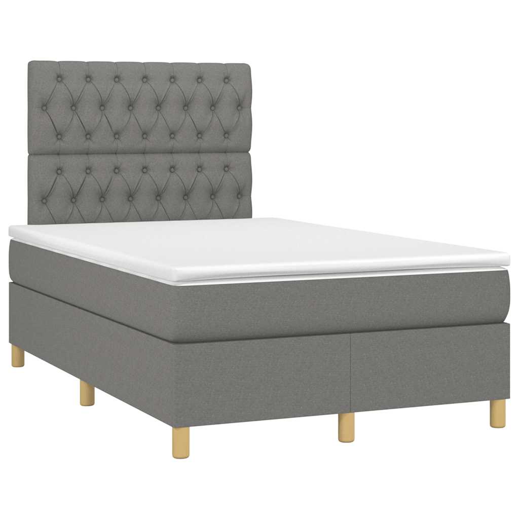 vidaXL Boxspring met matras en LED stof donkergrijs 120x190 cm afbeelding