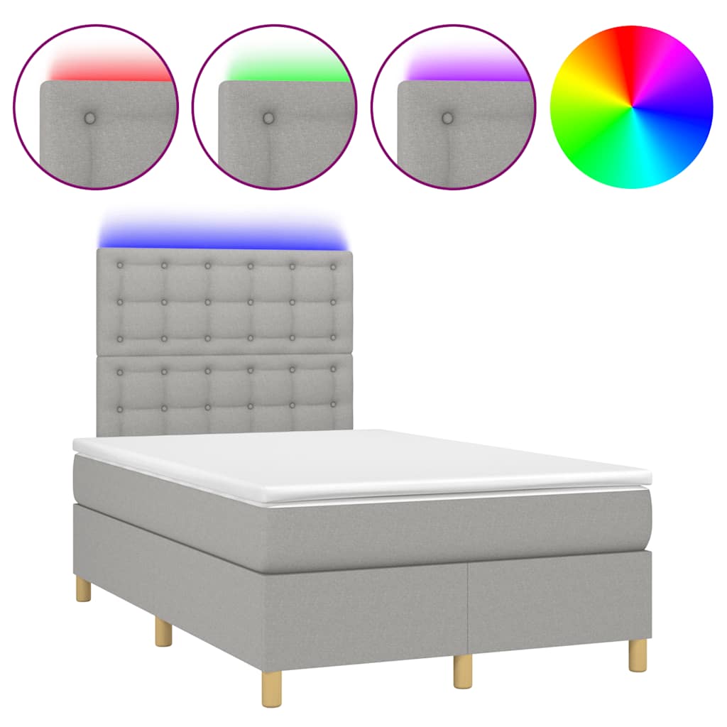 vidaXL Boxspring met matras en LED stof lichtgrijs 120x190 cm grijs, foto 3