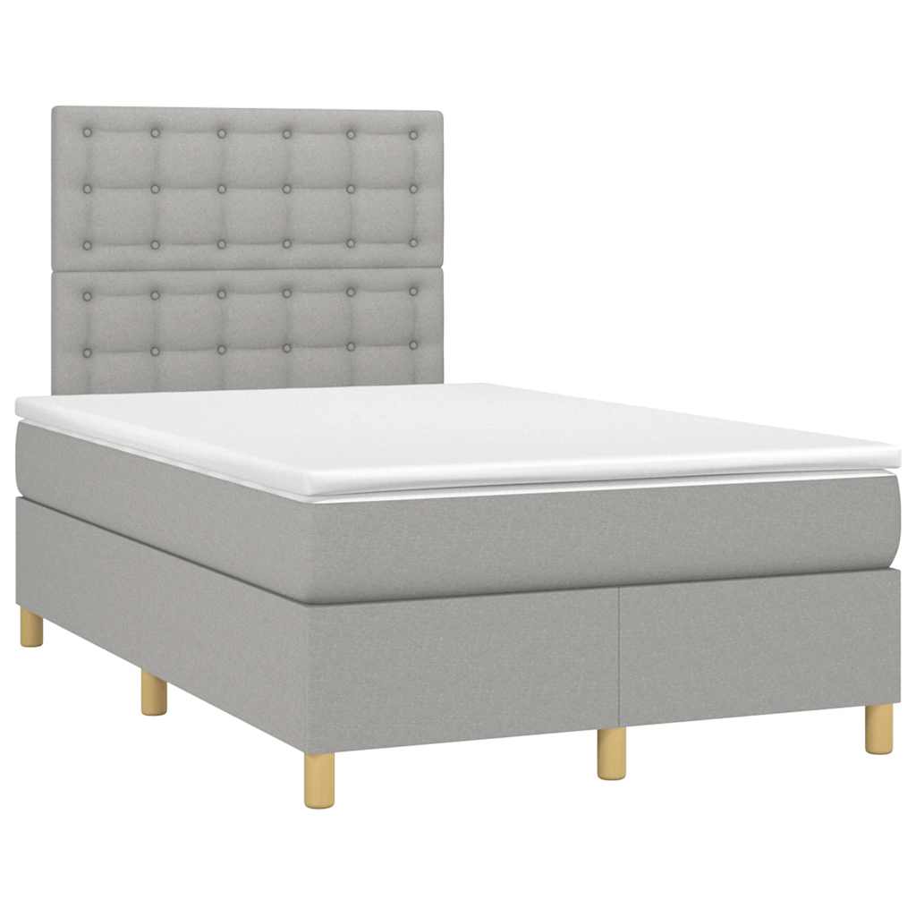 vidaXL Boxspring met matras en LED stof lichtgrijs 120x190 cm afbeelding