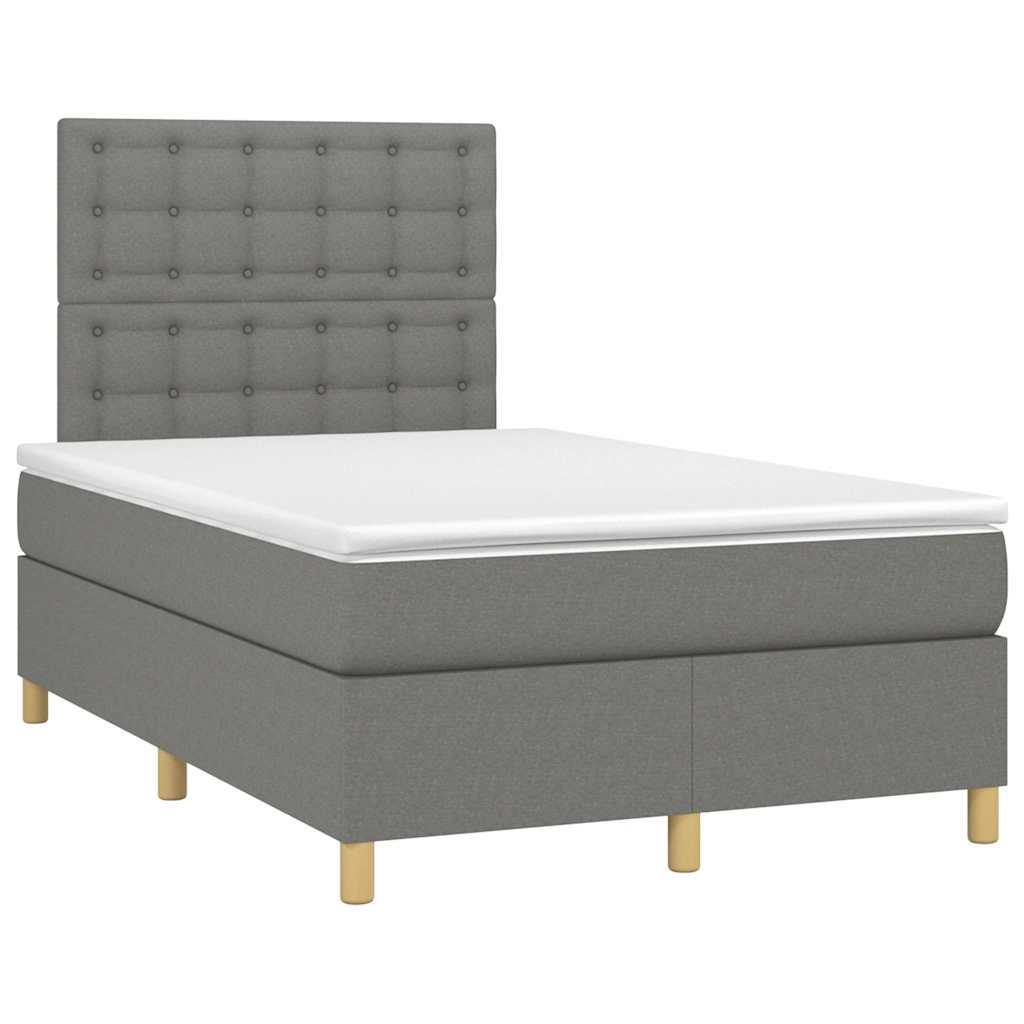 vidaXL Boxspring met matras en LED stof donkergrijs 120x190 cm afbeelding