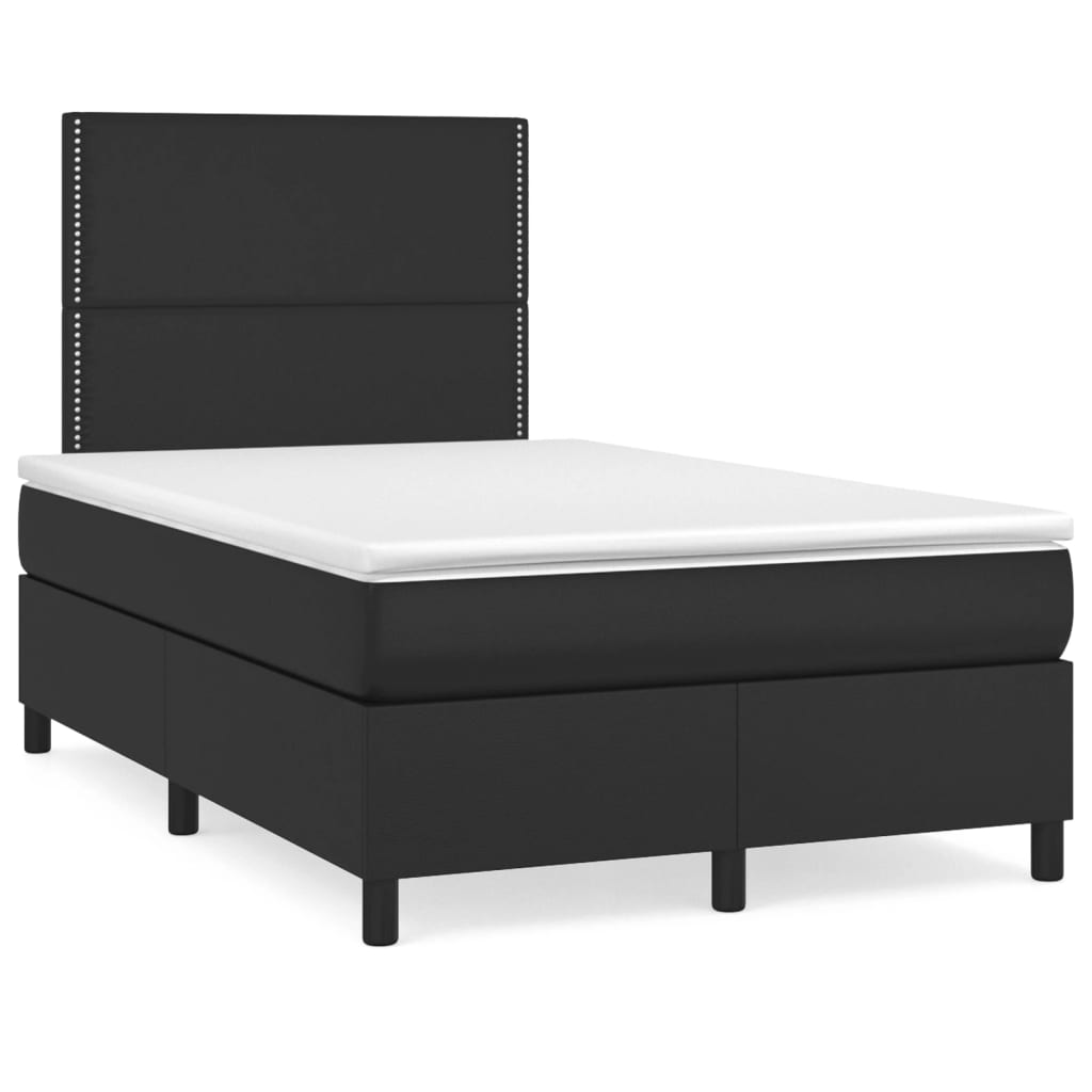 vidaXL Pat box spring cu saltea și LED, negru, 120x190 cm, piele eco