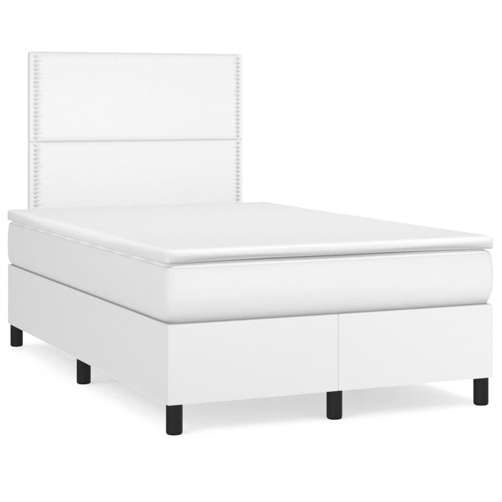 vidaXL Boxspringbett mit Matratze & LED Weiß 120x190 cm Kunstleder