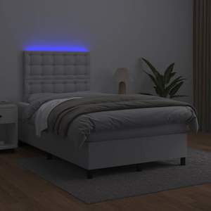 Box spring postel s matrací a LED bílá 120 x 190 cm umělá kůže - obrázek 4