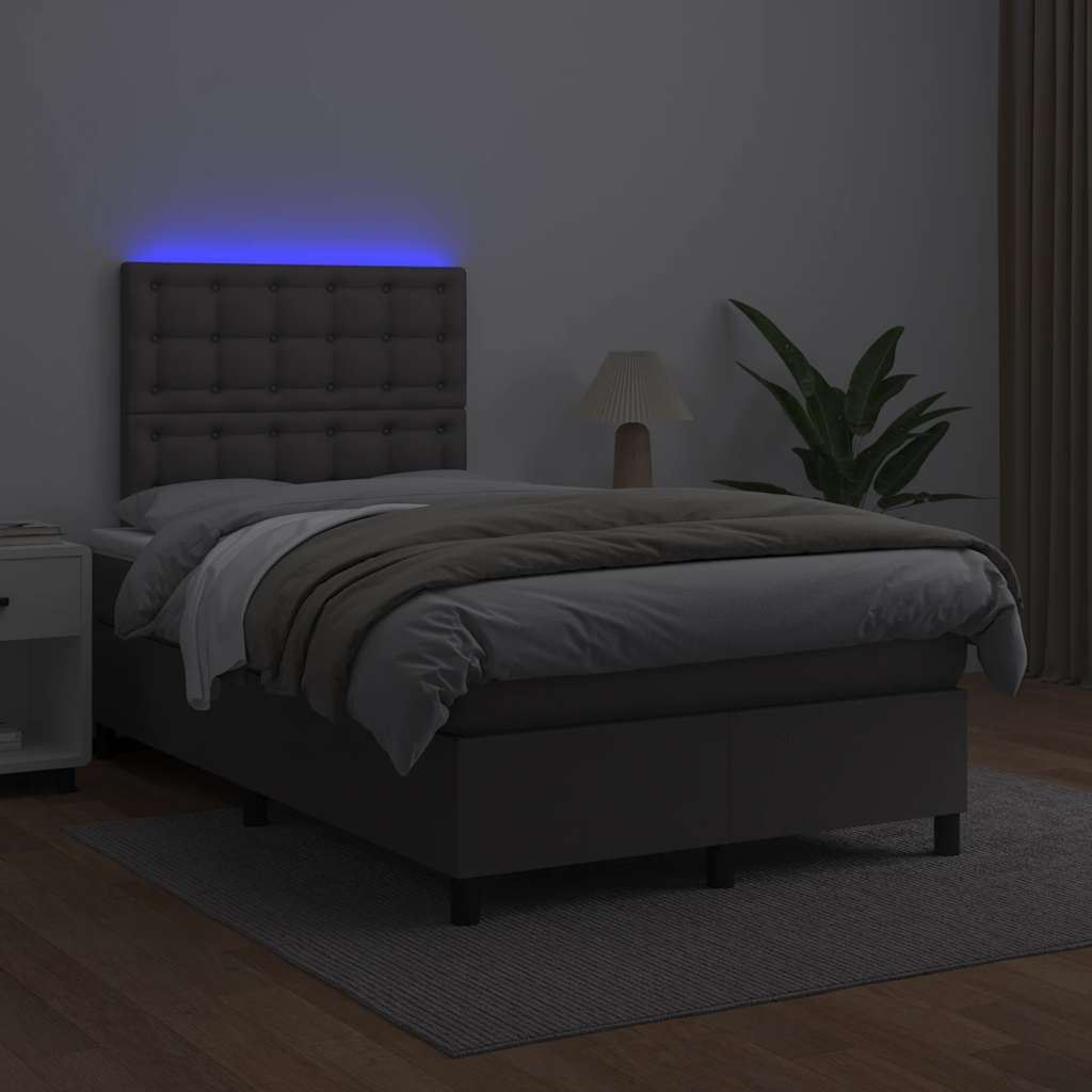 vidaXL Boxspring met matras en LED kunstleer grijs 120x190 cm, foto 2
