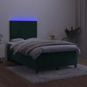Box spring postel s matrací a LED tmavě zelená 120x190 cm samet - obrázek 4