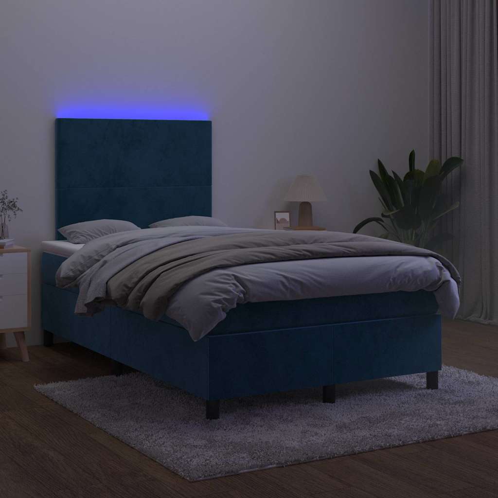 Kontinentalseng 120 x 190 cm med madras, topmadras og LED-lys - mørkeblå