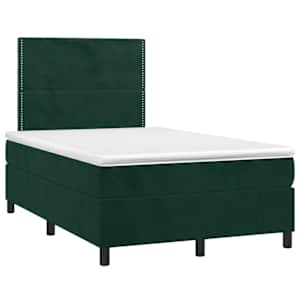 Box spring postel s matrací a LED tmavě zelená 120x190 cm samet - obrázek 3