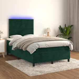 Box spring postel s matrací a LED tmavě zelená 120x190 cm samet - obrázek 5