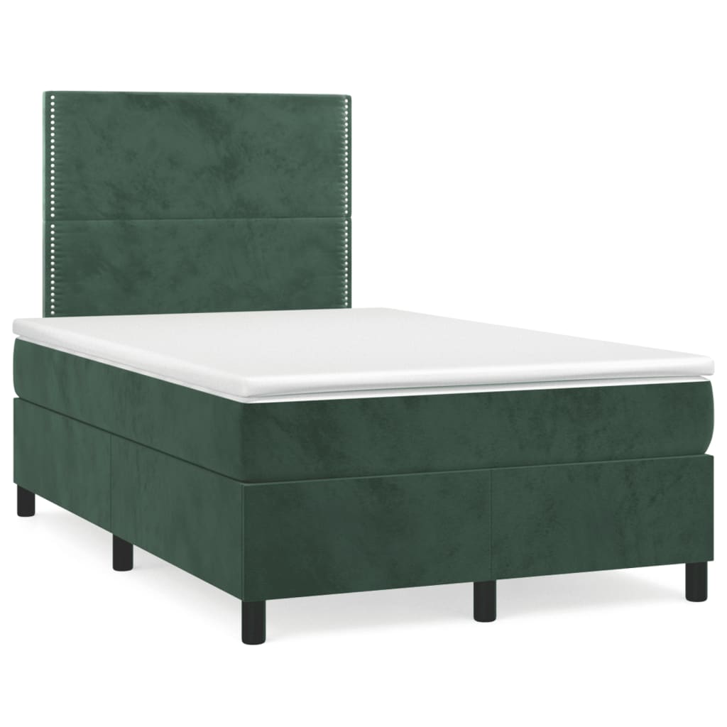 Box spring postel s matrací a LED tmavě zelená 120x190 cm samet