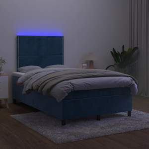 Box spring postel s matrací a LED tmavě modrá 120x190 cm samet - obrázek 4