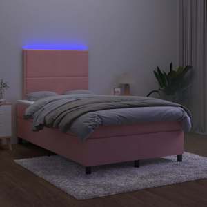 Box spring postel s matrací a LED růžová 120 x 190 cm samet - obrázek 4