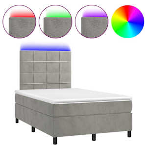 Box spring postel s matrací a LED světle šedá 120x190 cm samet - obrázek 2