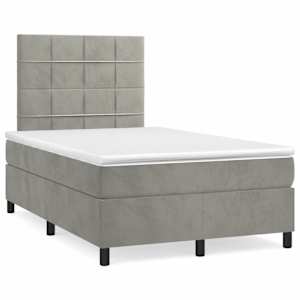 Box spring postel s matrací a LED světle šedá 120x190 cm samet - obrázek 1