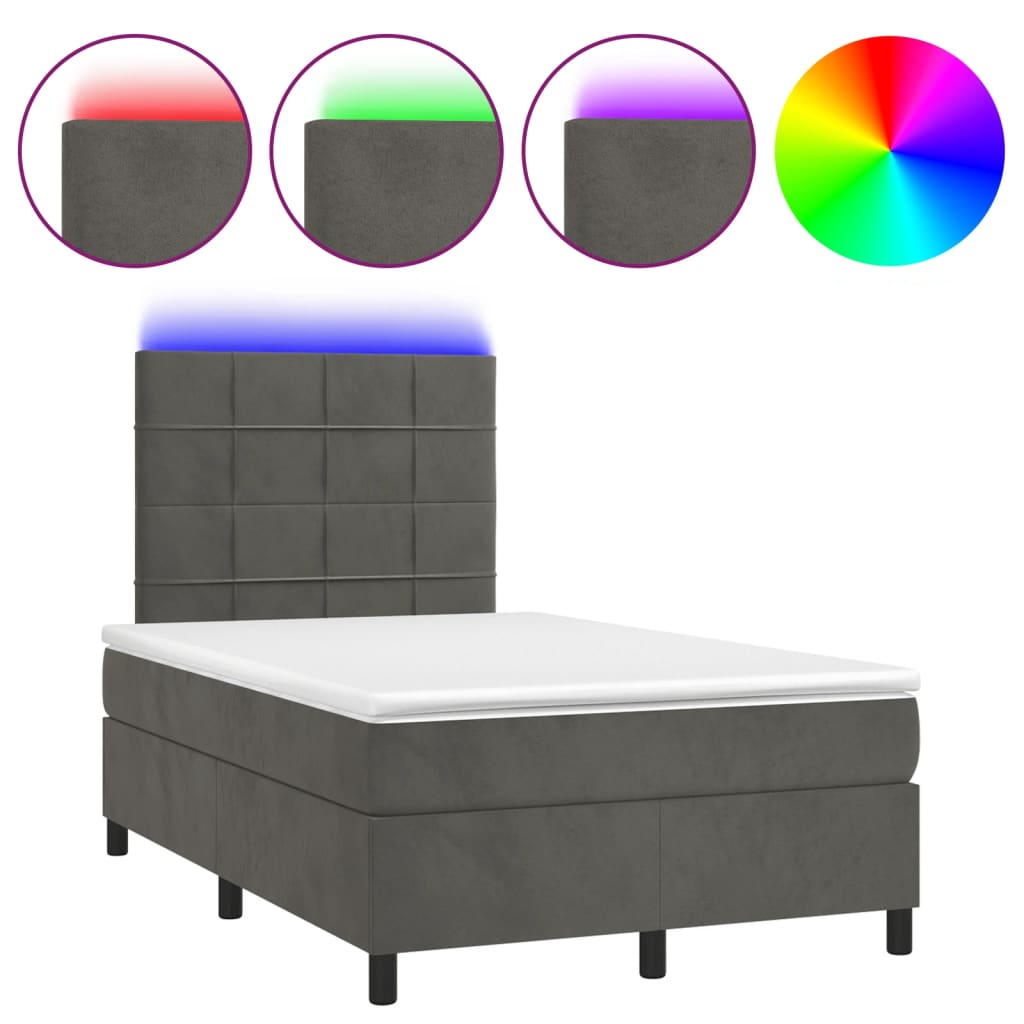Box spring postel s matrací a LED tmavě šedá 120 x 190 cm samet