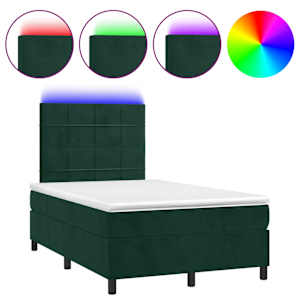 Box spring postel s matrací a LED tmavě zelená 120x190 cm samet - obrázek 2