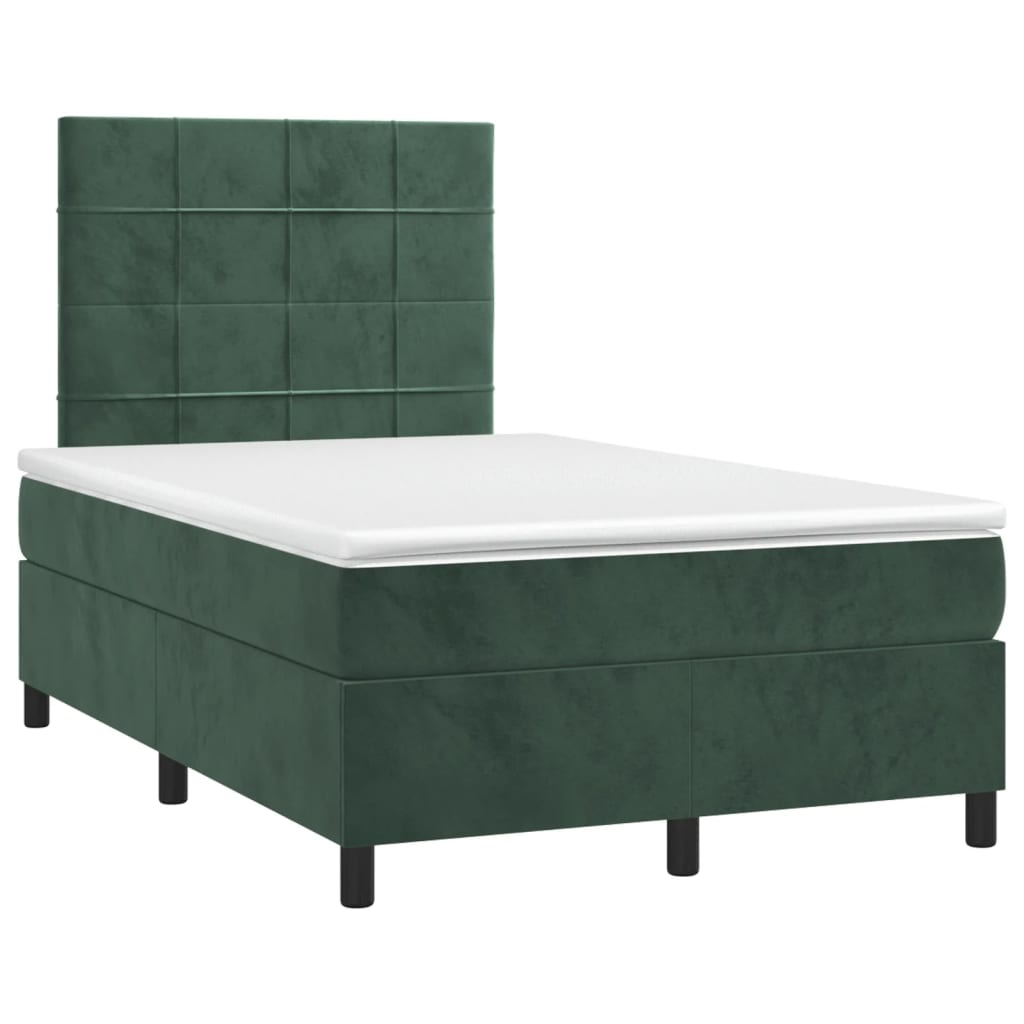 vidaXL Boxspring met matras en LED fluweel donkergroen 120x190 cm afbeelding