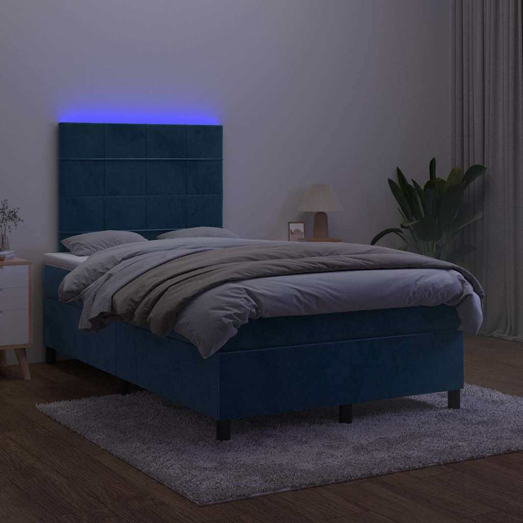 Kontinentalseng med LED, madras og topmadras 120x190 cm - velour mørkeblå