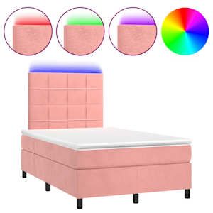 Box spring postel s matrací a LED růžová 120 x 190 cm samet - obrázek 2