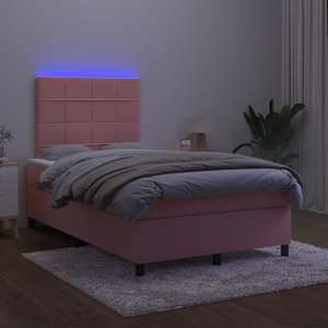 Box spring postel s matrací a LED růžová 120 x 190 cm samet - obrázek 4