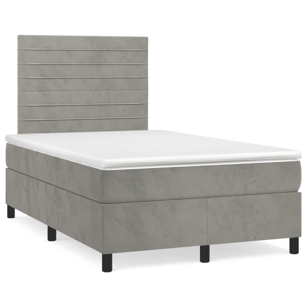 Box spring postel s matrací a LED světle šedá 120x190 cm samet