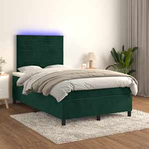 Box spring postel s matrací a LED tmavě zelená 120x190 cm samet - obrázek 5