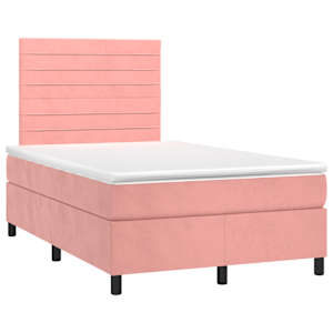 Box spring postel s matrací a LED růžová 120 x 190 cm samet - obrázek 3