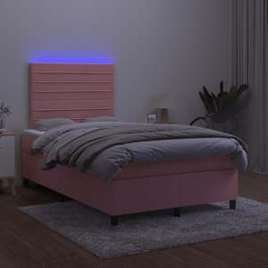 Box spring postel s matrací a LED růžová 120 x 190 cm samet - obrázek 4