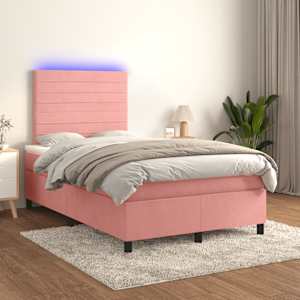 Box spring postel s matrací a LED růžová 120 x 190 cm samet - obrázek 5