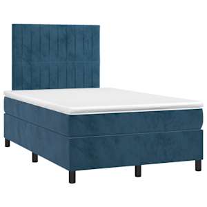 vidaXL Cama box spring colch&atilde;o LED 120x190cm couro artif. azul-escuro