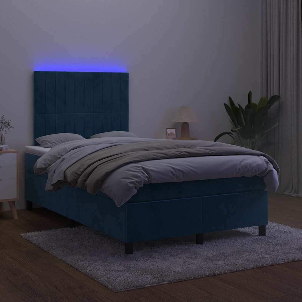 vidaXL kontinentalseng med madras og LED-lys 120x190cm velour mørkeblå