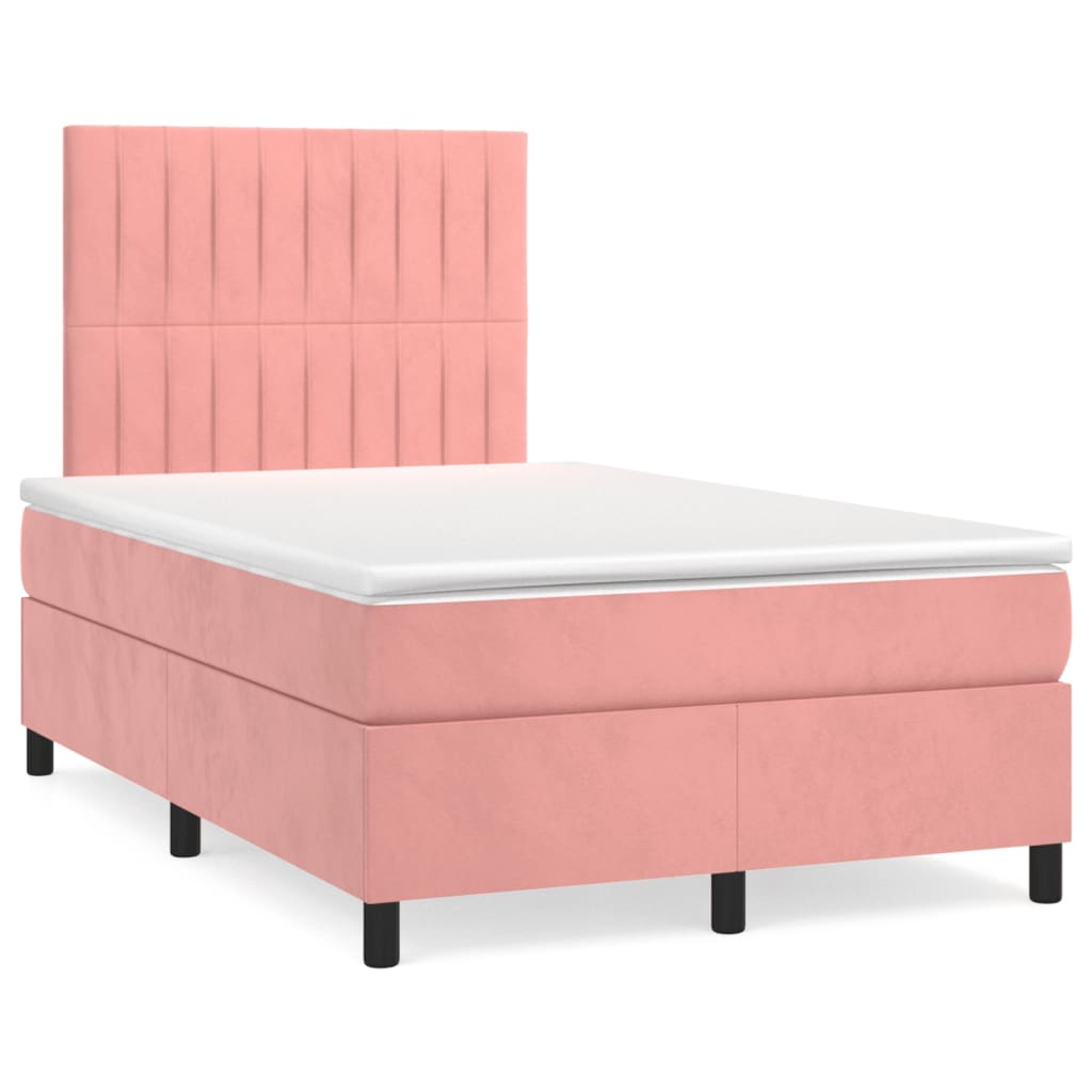 Box spring postel s matrací a LED růžová 120 x 190 cm samet