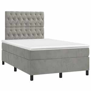 Box spring postel s matrací a LED světle šedá 120x190 cm samet - obrázek 3