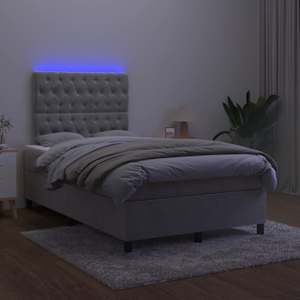 Box spring postel s matrací a LED světle šedá 120x190 cm samet - obrázek 4