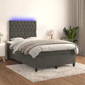 Box spring postel s matrací a LED tmavě šedá 120 x 190 cm samet - obrázek 5