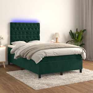 Box spring postel s matrací a LED tmavě zelená 120x190 cm samet - obrázek 5