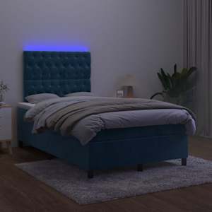 Box spring postel s matrací a LED tmavě modrá 120x190 cm samet - obrázek 1