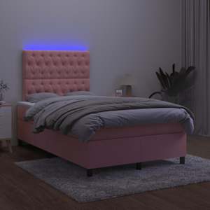 Box spring postel s matrací a LED růžová 120 x 190 cm samet - obrázek 4