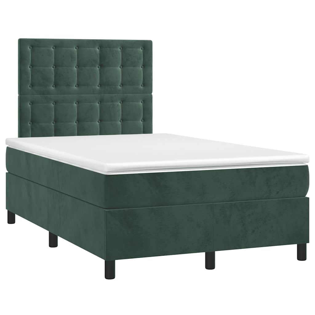 vidaXL Boxspring met matras en LED fluweel donkergroen 120x190 cm afbeelding