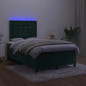 Box spring postel s matrací a LED tmavě zelená 120x190 cm samet - obrázek 4