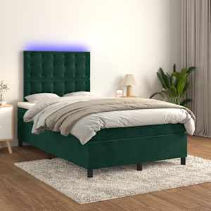 Box spring postel s matrací a LED tmavě zelená 120x190 cm samet - obrázek 5