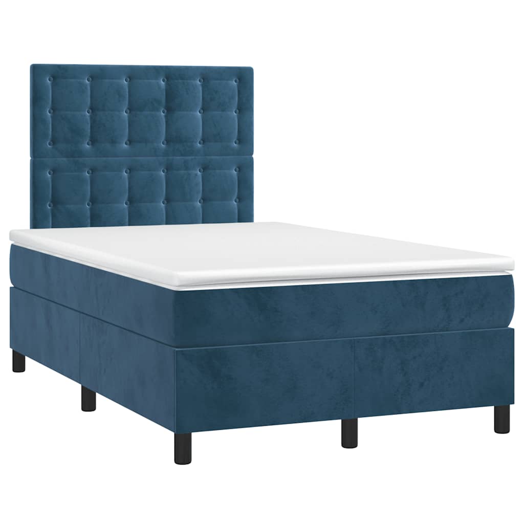vidaXL Boxspring met matras en LED fluweel donkerblauw 120x190 cm afbeelding