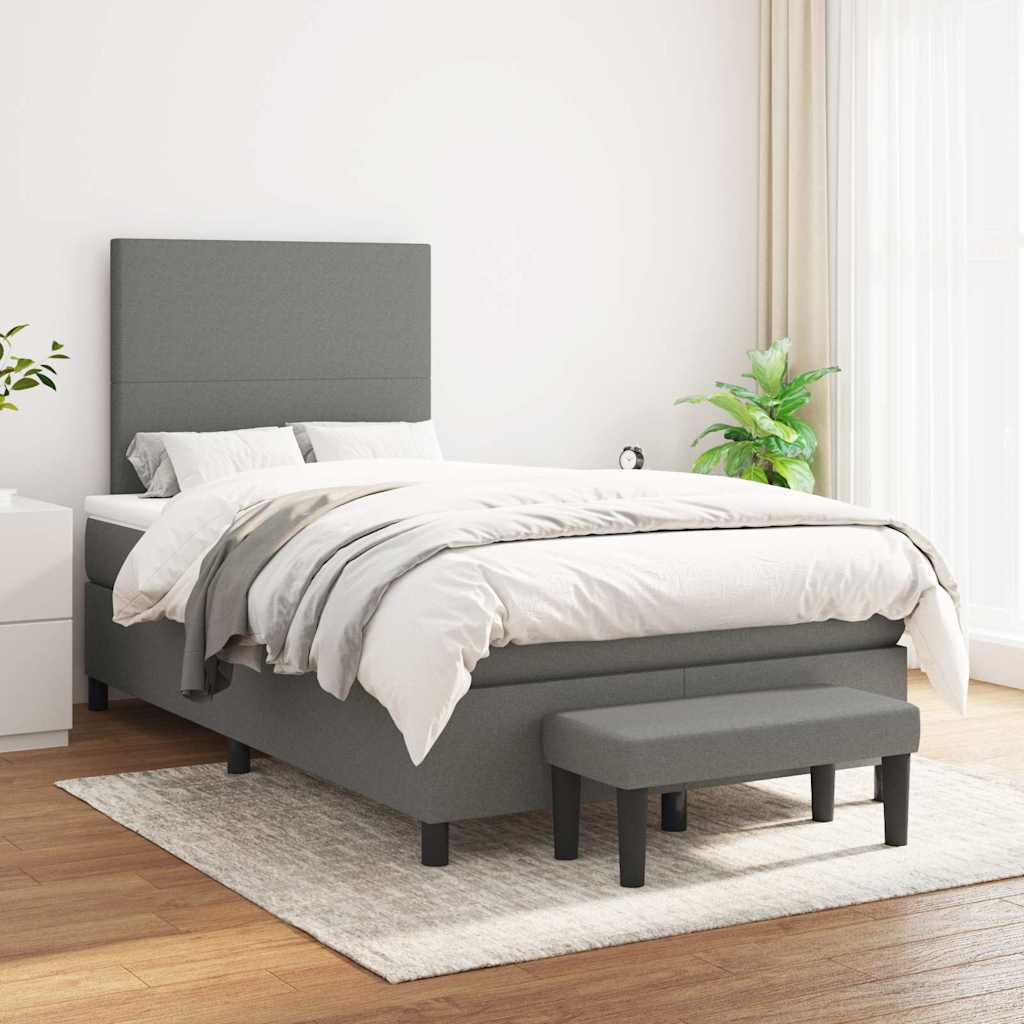 vidaXL Boxspring met matras stof donkergrijs 120x190 cm afbeelding