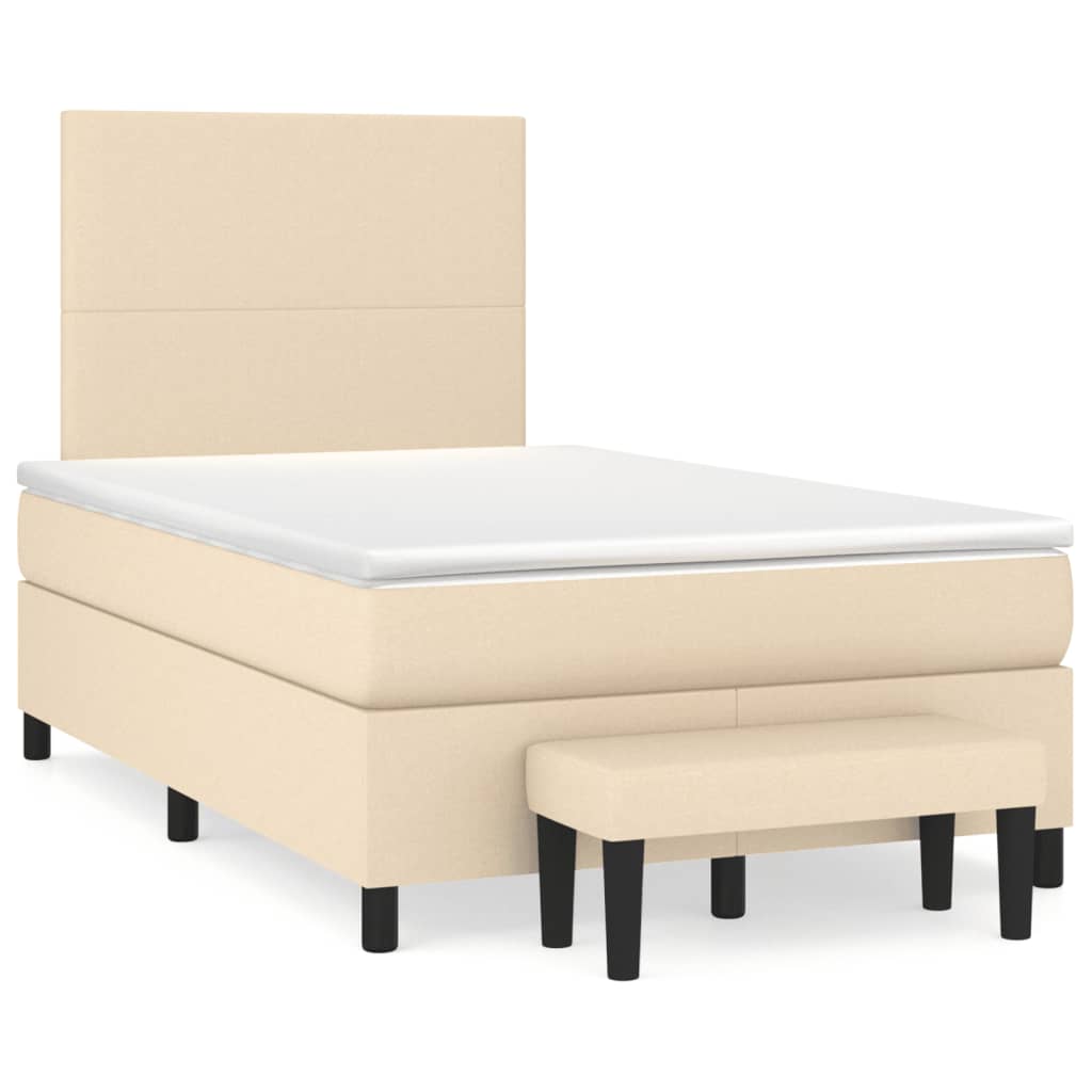 Kontinentalseng 120 x 190 cm med topmadras og bænk - cremefarvet