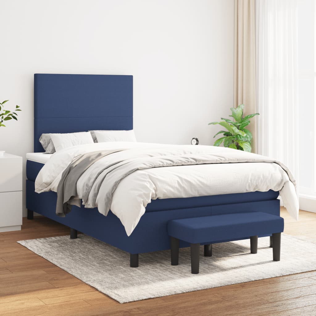 vidaXL Boxspring met matras stof blauw 120x190 cm